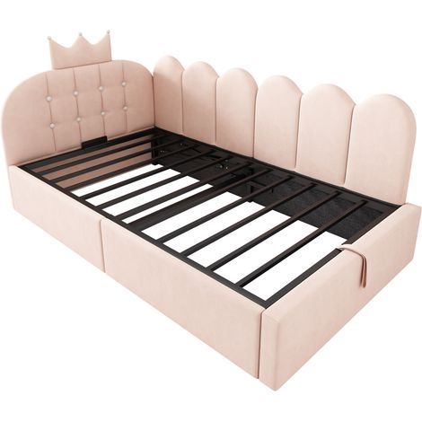 Cama nido 90x190 cm con almacenaje hidráulico en terciopelo rosa, sin colchón HOMVRA (1/5)