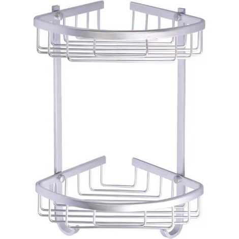 Etagere Douche sans Percage d'angle - Etagere Salle de Bain sans Percage Angle - Adhesif Étagère Rangement Salle de Bain , Murale , Aluminium , 2 Niveau Organisateur Salle de Bain Argent Mat (1/5)