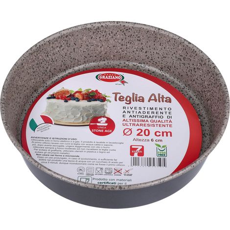 Graziano, Teglia Tonda, Realizzata Interamente in Alluminio e Dotata di 7 Strati di Rivestimento Antiaderente e Antigraffio, Ideale per Realizzare Pan di Spagna e Molto Altro, PFOA Free, ø 20 cm