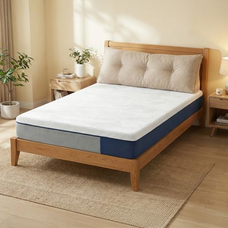 Matelas 160 x 200 cm, Mousse Mémoire de Forme Gel, Matelas Soutien 7 Zones, Housse Lavable, Chambre, Bleu (1/5)