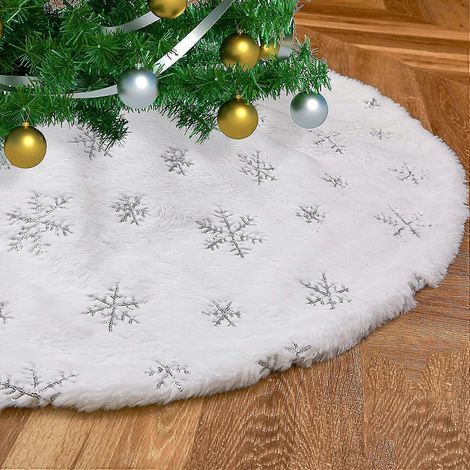 Jupe de sapin de Noël de 91 cm (36 pouces) blanc neigeux, tapis de sapin moelleux en fausse fourrure de Noël (1/5)