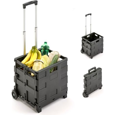 Chariot de courses pliable avec roulettes - Pliable et léger - Charge maximale : 25 kg - Panier à provisions avec poignée extensible - Boîte pliable pour le (1/5)