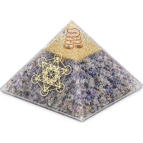 Pyramide Orgonite Agate Bleue avec Cube de Métatron 7 cm