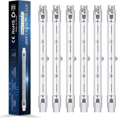 Ampoule Halogène R7S 118mm - Lot de 6 - 300W Blanc Chaud - Dimmable 2800K - Pour Projecteur et Éclairage Extérieur (1/5)