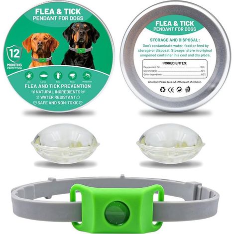 Collier Anti Puces et Tiques pour Chien, Réglable aux Huiles Essentielles Naturelles avec 2 Recharges