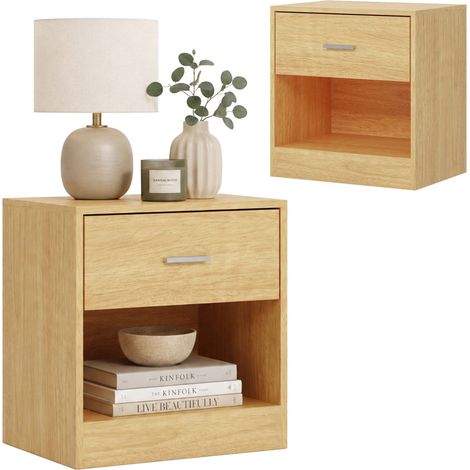 Wood-Look Bedside Table with Drawer, 2-Pack MDF (1/5)