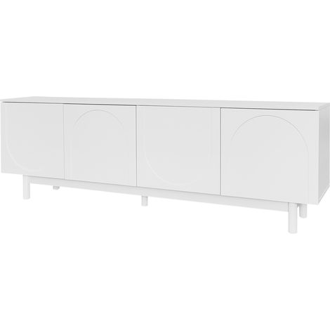 Mueble TV blanco moderno 175 x 38 x 56 cm con 4 puertas y estantes regulables (1/5)