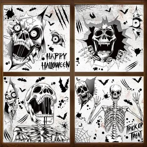 Autocollants de fenêtre - Halloween - Crâne d'Halloween - PVC - Décoration intérieure - Mixte (1/4)