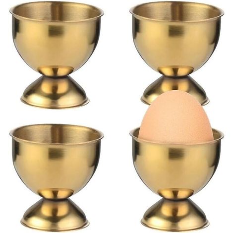 Juego de 4 hueveras, aptas para huevos, bandeja de acero inoxidable, utensilio de cocina, 4,84,7 cm, color dorado. (1/5)