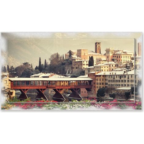 Lupia - Quadro moderno su Tela con Cornice stampata NEWEXT 75x135 cm, paesaggi localismi italiani, per casa soggiorno capezzale camera da letto hotel ufficio, VICENZA DI GIORNO (1/4)