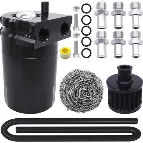 Engine Oil Catcher, 350ml Oil Collection Tank Aluminium Fuel Tank Oil Storage Tank with Air Filter Tube Spare Parts Accessories (Black) (1/5)