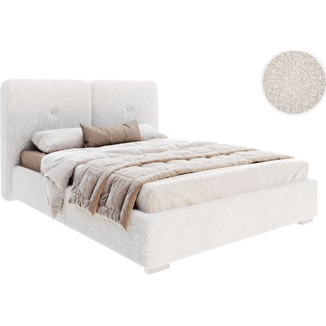 Lit coffre Bedretti 160 x 200 cm - Tissu bouclette - avec sommier à lattes relevable Blanc (1/5)
