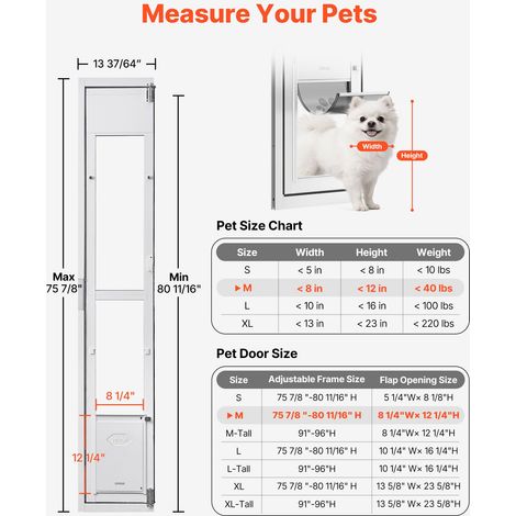 Chatière pour Porte Coulissante en Verre, Porte pour Chien et Chat, Ouverture Pivotante à 180°, Hauteur Réglable de 1927 à 2049mm,… (1/5)