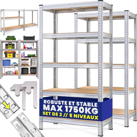 Lot de 2 Étagères métalliques charge lourde 5 niveaux 180x90x60 cm, étagère modulable capacité max 875 kg pour garage et atelier (1/4)