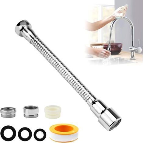 1 Pièce Robinet Extension Extension de Robinet Pivotant à 360°, Rallonge Robinet Cuisine avec 2pcs Adaptateur de Robinet Filetage Mâle pour Plupart Robinets de Cuisine et Salle de Bain (30CM) (1/5)