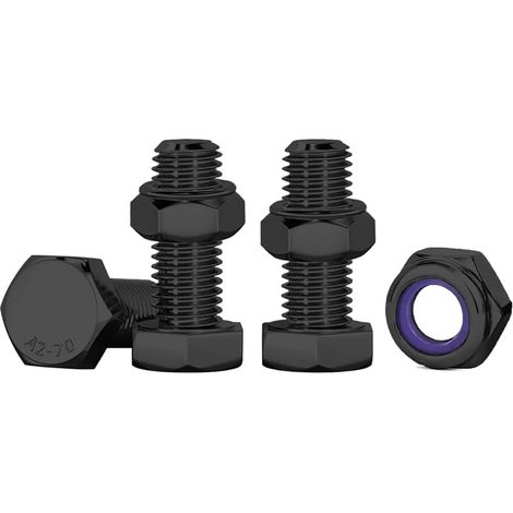 Boulon M6 10 Pcs Bouton à Tête Hexagonale Et écrous, M6 X 16mm Boulons à Six Pans Avec écrous Boulons Acier Inoxydable A2 V2A Pour Meubles, Voitures, Vélos, Bateaux, Impression 3D, Noir (1/5)