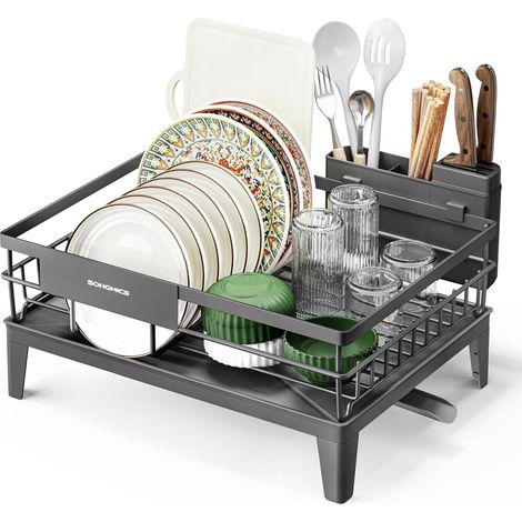 1 Égouttoir de cuisine en acier, bec 360° rotatif extensible et rangement pour couverts