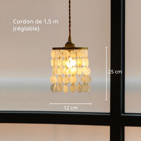 Suspension coquillage modèle K vintage en verre et laiton avec lumière LED chaude pour entrée couloir chambre, 36 × 36 × 36 cm, 2 kg – Livraison gratuite