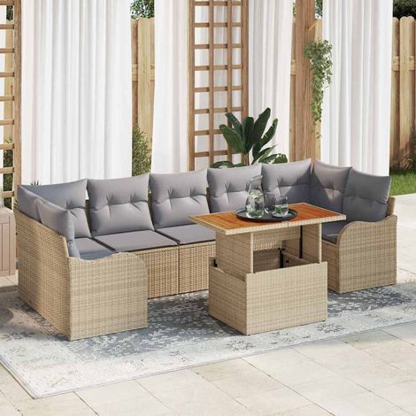 Gartensofa-set mit Kissen 8 pcs Beige und Hellgrau Poly-Rattan (1/5)