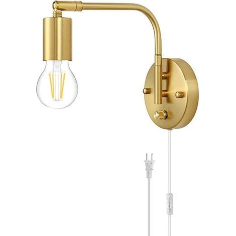 Applique murale E27 avec Interrupteur et Prise,Lampe Murale Réglable en Or et Métal, Lampe de Chevet Lampe de Lecture avec Câble, Lampe Rétro Industrielle Intérieur pour Salon, Chambre, Bureau,1pack [ (1/5)