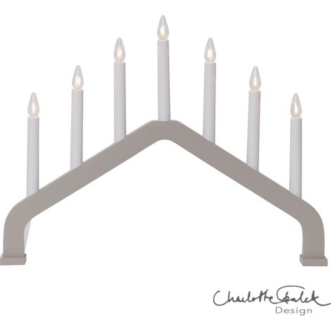 7-flammiger Lichterbogen ,House', warmweiß, Holz, beige (1/3)