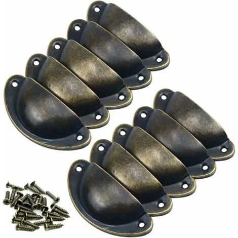 Boutons de Porte Lot de 10 Poignées Boutons de Meuble Vintage Boutons de Tiroir Metal Coquille et Bouton de Meuble pour Placards Armoire Commode Tiroirs (Laiton Antique) (1/5)