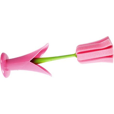 Set aus 2 Schwammreinigungsbürsten mit langem Griff, ideal zum Reinigen von Kaffeetassen, Weinflaschen und Babyflaschen (rosa). (1/5)