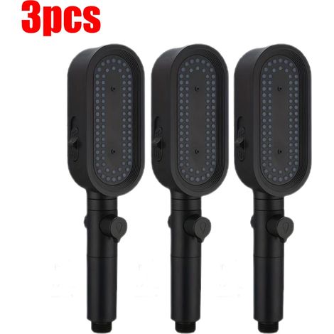(Lot de 3 noirs) Pommeau de douche puissant à 3 jets, anti-calcaire et facile à nettoyer. Pommeau de douche flexible à main pour le bain. (1/5)