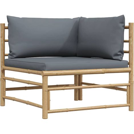 Canapé d'angle de jardin Fauteuil relax Canapé d'extérieur avec coussins gris foncé Bambou MJU7103 (1/5)