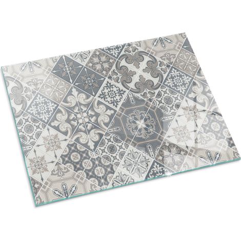 Plaque Rectangulaire de Verre pour Cheminée Revêtement de Sol Plancher de Pare-feu Protection Contre Etincelles Motif mosaïque décoratif 80x60 cm (1/5)