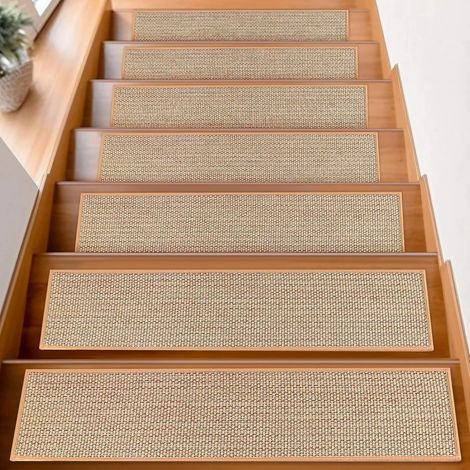 1 tapis de marche auto-adhésif sans colle, tapis d'escalier antidérapant à texture lin, tapis de protection pour escalier en bois massif - 76 cm x 20 cm (1/5)
