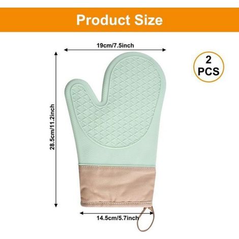 Gants De Cuisine - Silicone Haute Résistance Chaleur Jusqu À 230 °C - Intérieur Coton - Pour Four Micro Ondes Barbecue - Lot De 2 (1/5)