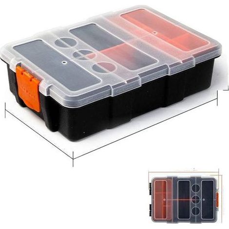 Boîte de rangement en plastique avec séparateurs amovibles pour vis, boulons, quincaillerie, outils, électricien, atelier, petits composants (S) (1/4)