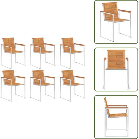 The Living Store Chaises de jardin lot de 6 Bois d'acacia et acier inoxydable - Chaises de salle à manger (1/5)