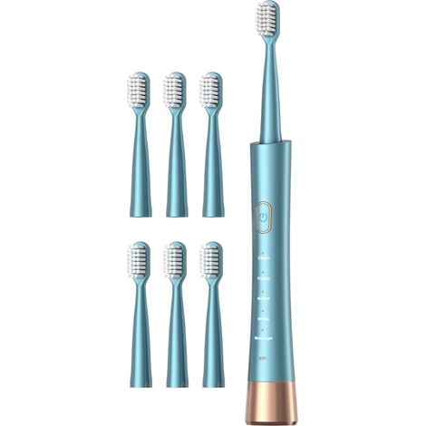Brosse à dents électrique sonique pour adultes, rechargeable par USB, 6 têtes de brosse-AquaForge