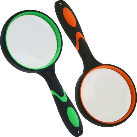 Lot de 2 loupes de poche pour seniors, grossissement 10×, 75 mm, noir/vert et orange (1/5)