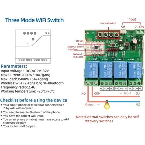Interruttore intelligente a 4 canali con connessione wireless Wi-Fi e Bluetooth, modulo relè a contatto pulito e telecomando APP 7-32 V (1/4)