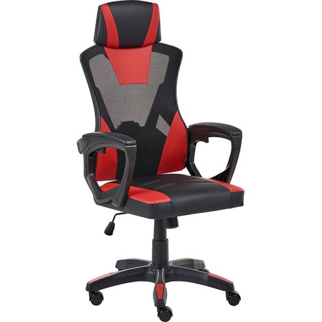 Office Chair Red Faux Leather Gas Lift Height Adjustable Tilt Function 360 Swivel Adjustable Backrest and Armrest IGNIS (1/5)