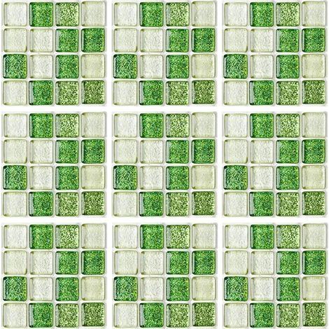 Autocollants de tuiles, 10 pièces papier peint mosaïque autocollant de tuile auto-adhésif papier peint étanche stickers muraux pour la décoration de la maison, (15 cm x 15 cm, vert) (1/5)