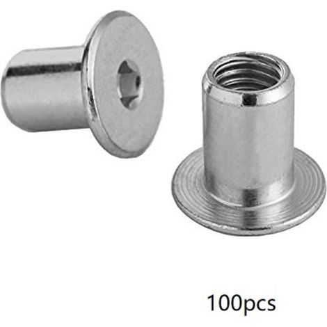 Aougo – Écrou hexagonal M6 x 15 mm – Acier galvanisé – Tête plate pour clé Allen – Lot de 100 pièces pour connexions visibles (1/5)