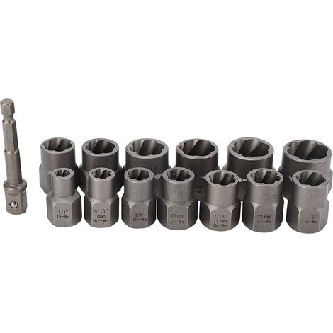 Set mit 14 hochfesten, rutschfesten Schrauben- und Mutternausdrehern aus legiertem Stahl, Bolzenausdreher mit Steckschlüssel und Stangenadapter (1/5)