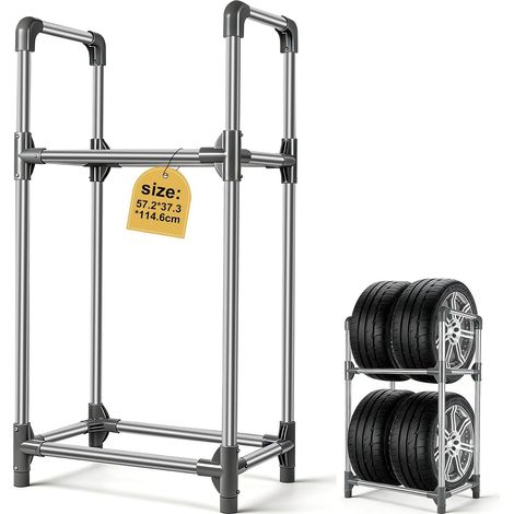 Estante para neumáticos de 4 ruedas, 57x37x114cm, soporte para neumáticos con cubierta protectora, estante para llantas de coche, estante para taller, estante para neumáticos de garaje, acero inoxidab (1/5)