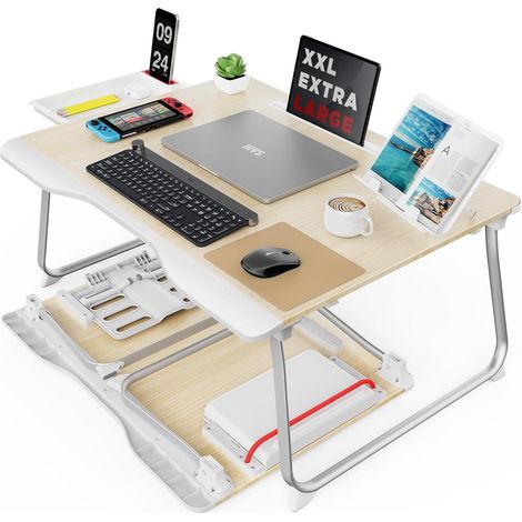 Bureau de lit Pliable pour Ordinateur Portable, déjeuner, écrire, Jouer, Extra Large 65 x 49 cm, Support de Sol Portable pour Adultes, Enfants, Plateau de lit en Bois (1/5)