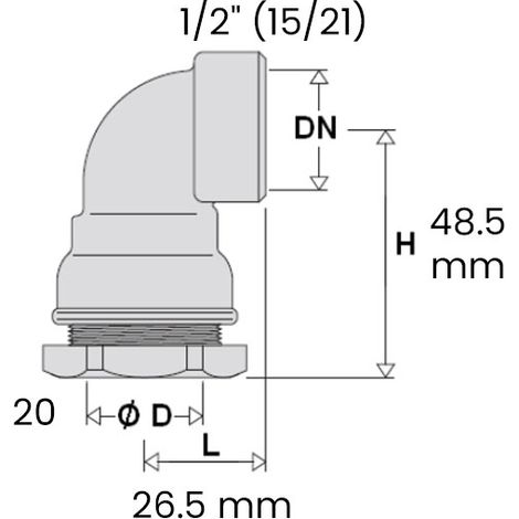 Coude laiton DECA pour PE en 20, fileté femelle 15x21 (1/2") (1/3)