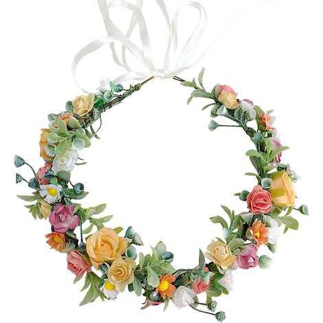 Bandeau fleuri, couronne de fleurs roses, bandeau guirlande florale, guirlande de fleurs bohème colorée pour cheveux de mariée, mariage, fête