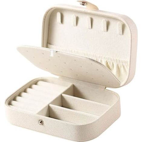 Petite boîte à bijoux, étui de rangement pour bijoux de voyage, boîte à bijoux double couche en similicuir de qualité supérieure, blanche (1/5)