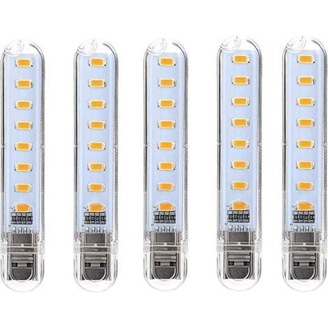 Lampe LED USB, LED Mini Portable USB Lampe, 5 Pièces Lumière De Clavier D'ordinateur, Pour PC, Ordinateur, Batterie Externe (Blanc froid) [Classe énergétique G] (1/4)