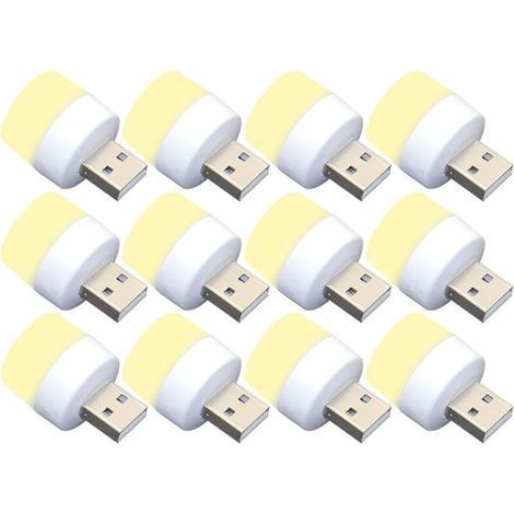 12 Pack Mini USB LED Night Light Bulb, No Light Sensor, Warm White, Compact, Ideal for Bedroom, Bathroom, Kitchen, Car (1/5)