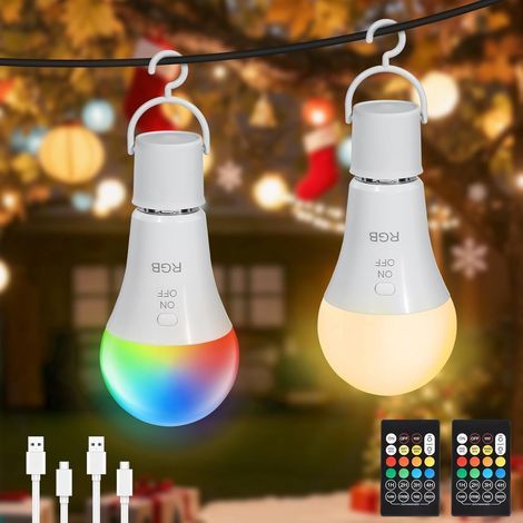 E27 Bulbs, USB-C Rechargeable, Remote Control, RGB Dimmable, Camping Decoration (1/5)