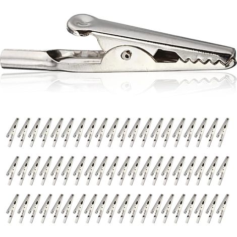 60 Pièces Clip Crocodile Isolé Métallique,Crocodile Plaqué Nickel Pince,Pince Crocodile avec Vis,Longueur 50mm,Pinces Crocodiles pour Tests Électriques de Laboratoire et Câble (1/5)